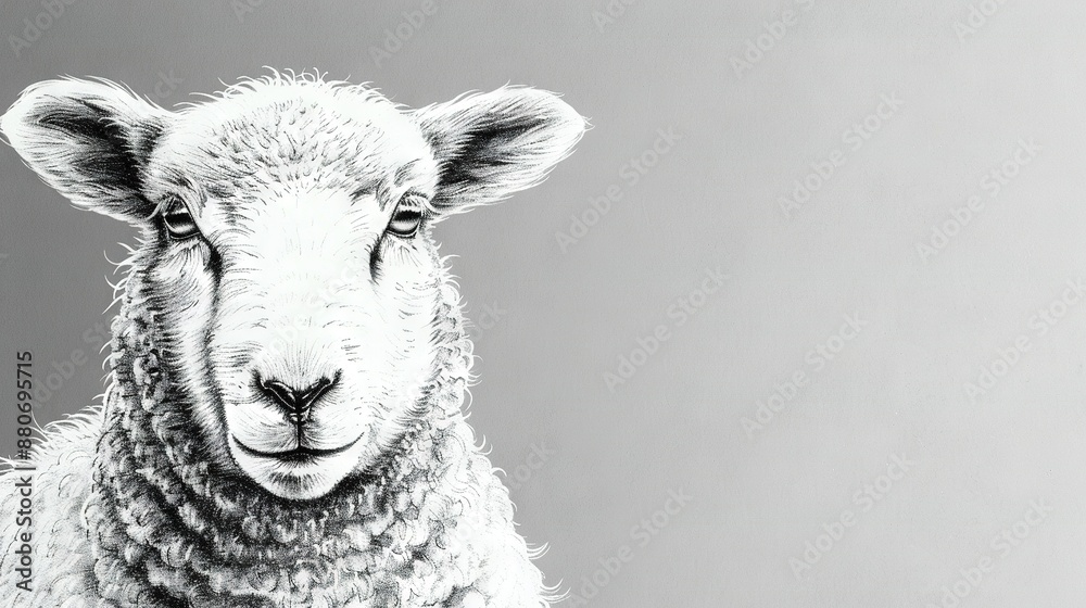 Obraz premium A monochrome image depicts a sorrowful sheep gazing into the lens