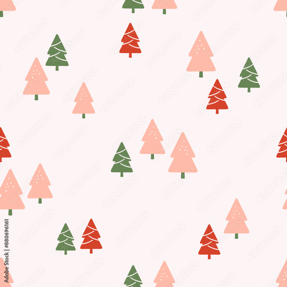 Christmas or New year seamless pattern with pink pine tree on beige background vector. Christmas or New year seamless pattern with pink pine tree on beige background vector.