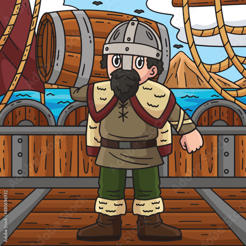 Viking Carrying a Barrel Colored Cartoon 