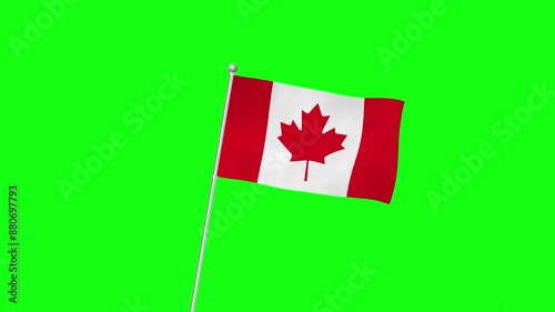 4K CANADA flag with pole waving on chroma key green screen