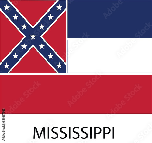 Mississippi Flag, United States Flags, Black and White Image, Vector Image, Editable illustration, Geography, Learn US Flags