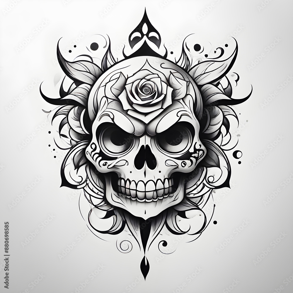Black and white tattoo design on white background. Generative AI