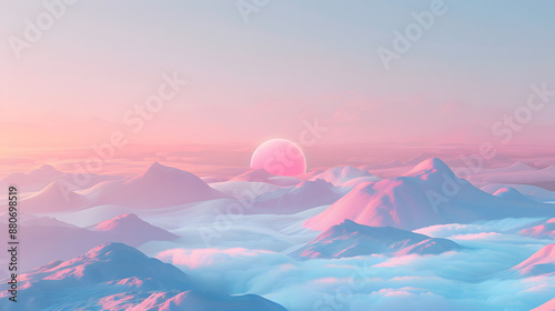 Aesthetic Wallpaper Dreamy Landscape with Pastel Colors, Soft Clouds, and Gentle Gradients in Minimalist Design