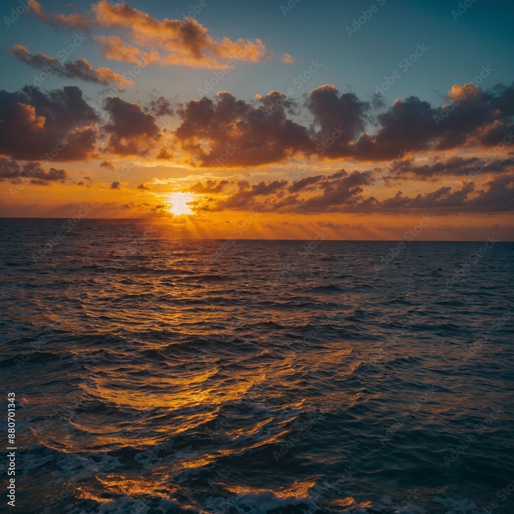 The sun setting over the ocean, casting vibrant colors over the water. The sun setting over the ocean, casting vibrant colors over the water.