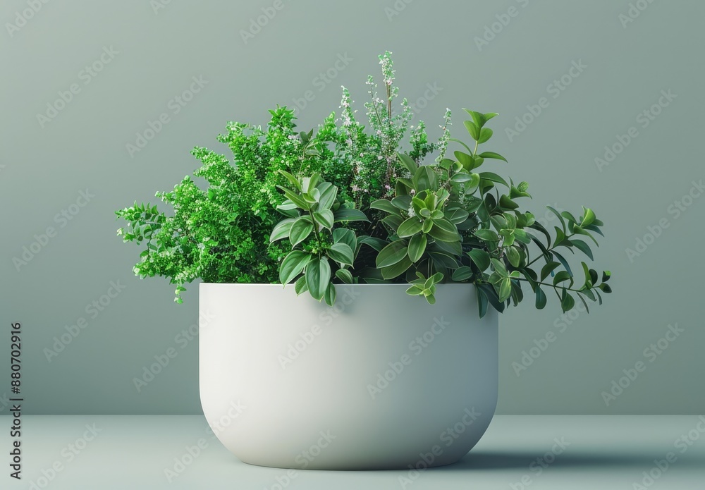 Design a modern plant pot mockup with lush greenery against a solid white background. Generated AI Design a modern plant pot mockup with lush greenery against a solid white background. Generated AI