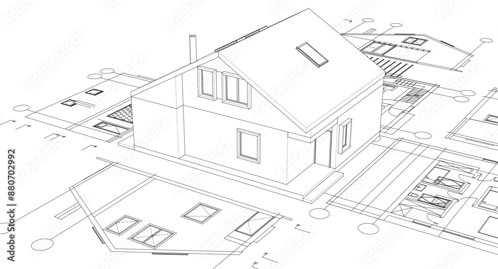 house traditional architecture plan 3d illustration
house traditional architecture plan 3d illustration