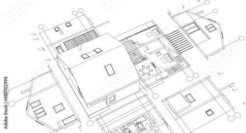 house traditional architecture plan 3d illustration	
