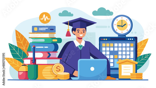 Graduate Student Calculating Student Loan, Education Budget, University Expenses, Debt Payoff, and Scholarship Payments