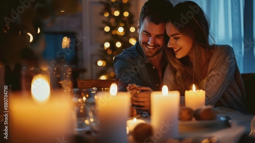 candlelit dinner, snuggle, romantic couple, cozy evening, tender moments, warmth