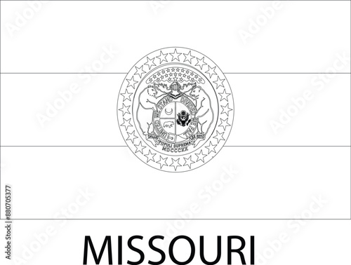 Missouri Flag, United States Flags, Black and White Image, Vector Image, Editable illustration, Geography, Learn US Flags