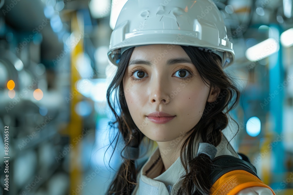 Close-Up Portrait of a Smiling Woman in a Hard Hat Close-Up Portrait of a Smiling Woman in a Hard Hat