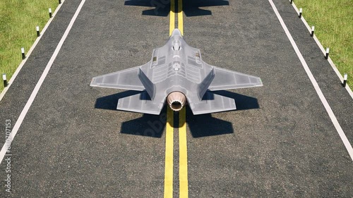 An aerial view over a line of fighter jets on a runway, waiting for their turn to take off during peak wartime operations.