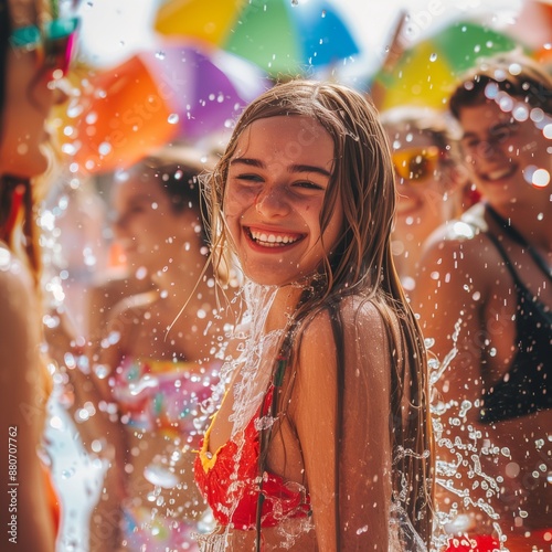 Wallpaper Mural water festival, splash festival, beautiful girl, female, enjoy moment, colorful Torontodigital.ca