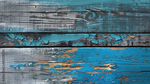 Weathered blue wooden board with half painted background and space for text photo