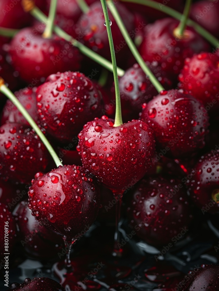 Close-up of Cherry Slices with Water Droplets for High-Resolution Photography Close-up of Cherry Slices with Water Droplets for High-Resolution Photography