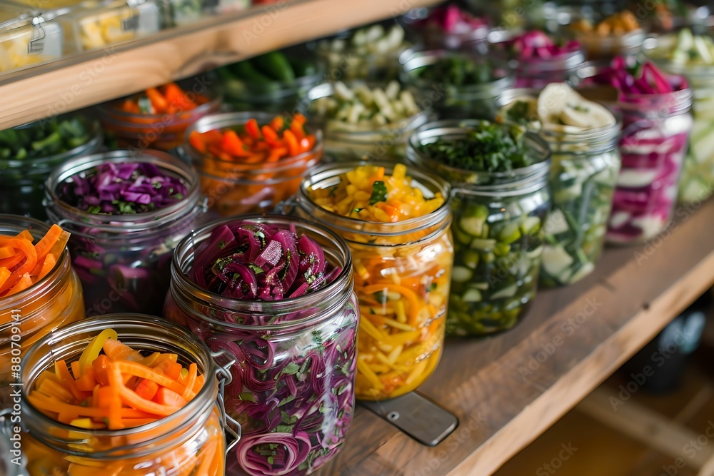 Colorful Vegetable Medley in Jars, fermented, glass, preservation, pickles Colorful Vegetable Medley in Jars, fermented, glass, preservation, pickles