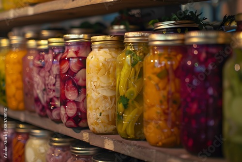 Colorful Fermented Vegetables Jars, preservation, pickles, food, fermentation