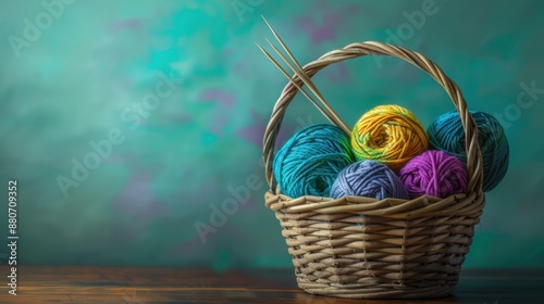 The Basket of Colorful Yarn. photo