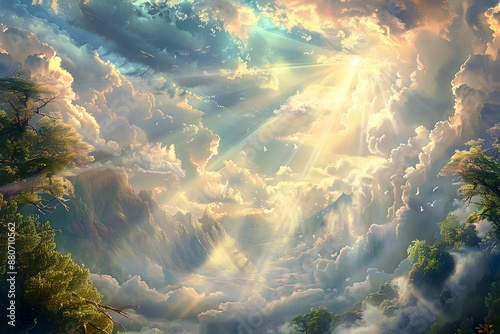 Ethereal God Rays, God Rays, Sunlight, Clouds, Beams of Light photo