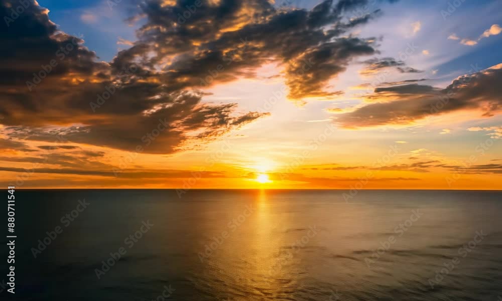 Beautiful sunset over sea with reflection in water, majestic clouds in the sky Beautiful sunset over sea with reflection in water, majestic clouds in the sky