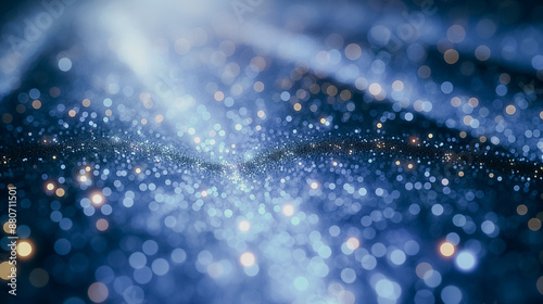 The image is a blue and white background with a lot of small, bright, and colorful dots. The dots are scattered all over the background, creating a sense of movement and energy