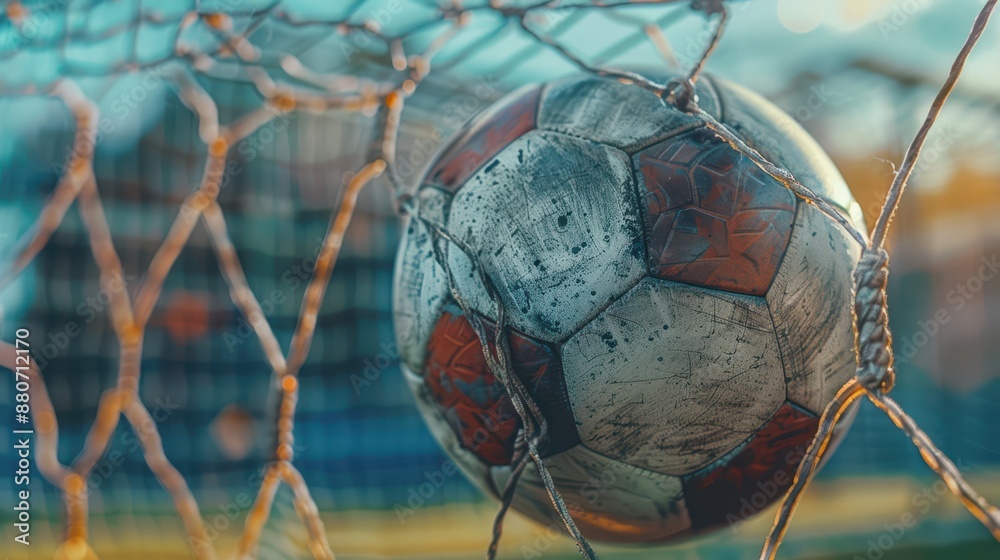 A photograph of a soccer ball, mid-shot, viewed in close-up A photograph of a soccer ball, mid-shot, viewed in close-up