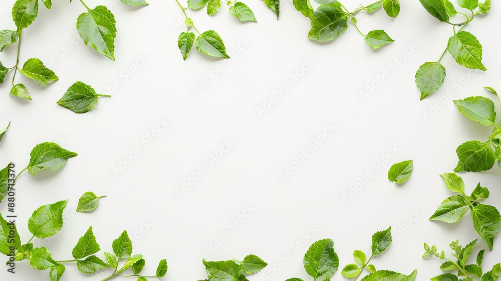 Green Leaves Frame on White Background Green Leaves Frame on White Background