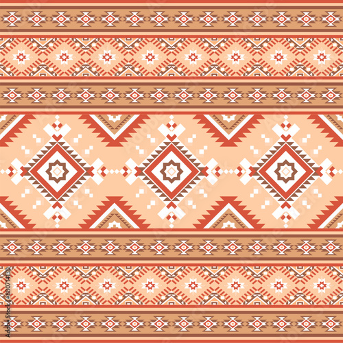 Wallpaper Mural earthy Native American pattern featuring traditional geometric tribal designs. The intricate repeating diamond shapes and warm colors of brown, beige, and white make it ideal for textiles, backgrounds Torontodigital.ca