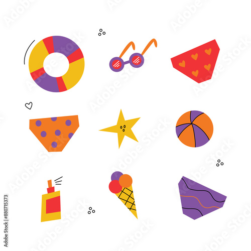 Vector illustration with summer beach items isolated on white background. 