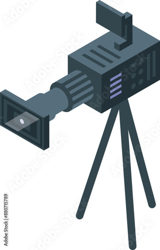 Professional digital video camera recording on tripod, isometric view