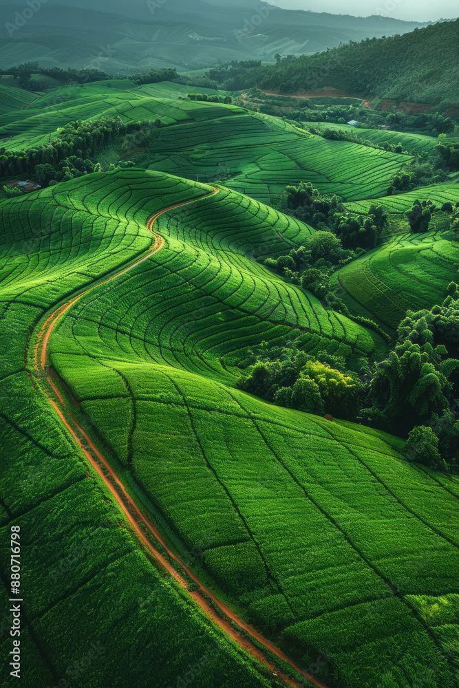 Aerial view from a helicopter of neatly arranged farmland, with patches of green crops and winding dirt roads, Aerial view from a helicopter of neatly arranged farmland, with patches of green crops and winding dirt roads,
