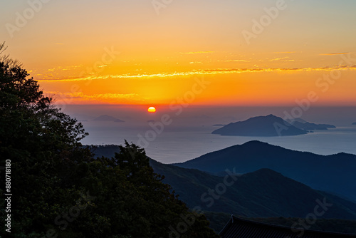 Beautiful sunrise at Geumsan Boriam and morning at Hallyeohaesang National Park.