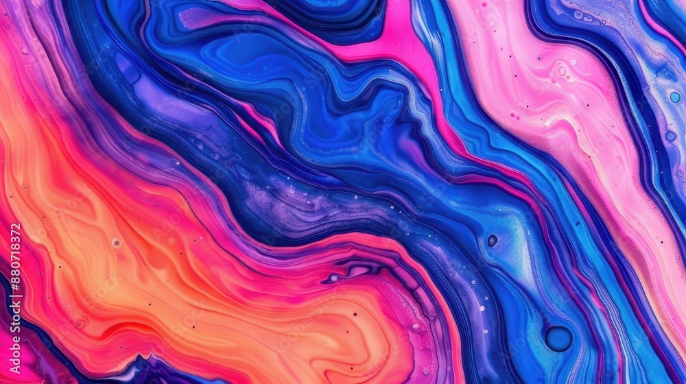 Pink Blue and Orange Abstract Painting with Flowing Curves Pink Blue and Orange Abstract Painting with Flowing Curves