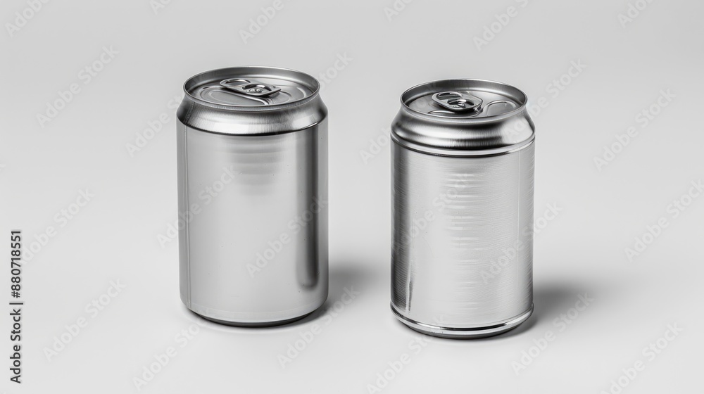 Metal cans both sealed and open against a white backdrop Metal cans both sealed and open against a white backdrop