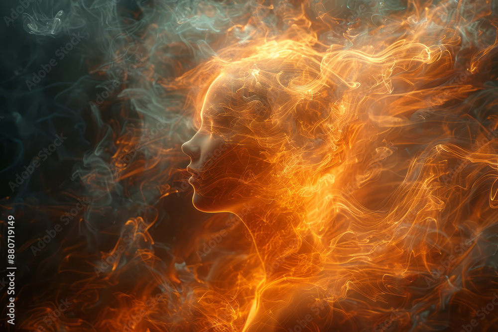 Obraz premium A luminous shape ascending from a still form, symbolizing the soulâ€™s departure in an abstract setting,