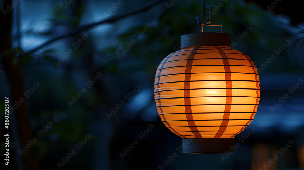 Japanese Paper Lantern Glowing at Night with Floral Design Japanese Paper Lantern Glowing at Night with Floral Design