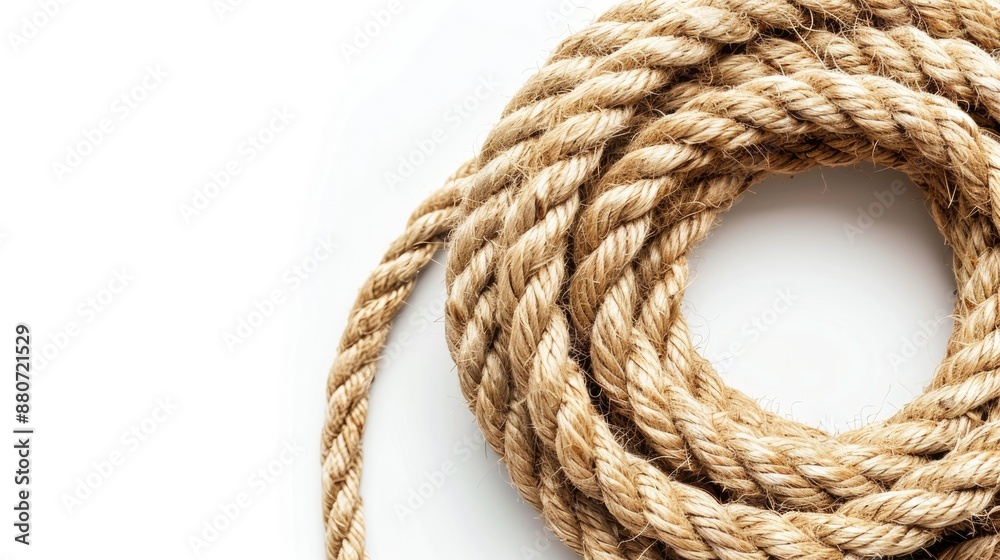 Nylon rope roll in brown color on white background with copy space Nylon rope roll in brown color on white background with copy space