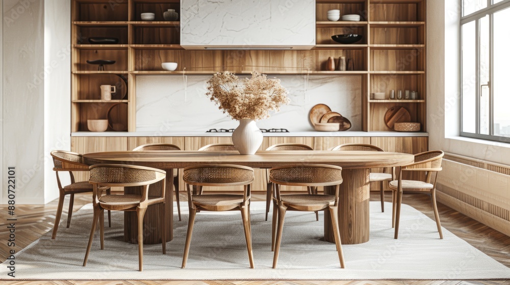 Modern Scandinavian Kitchen Interior with Wooden Furniture and Elegant Decor