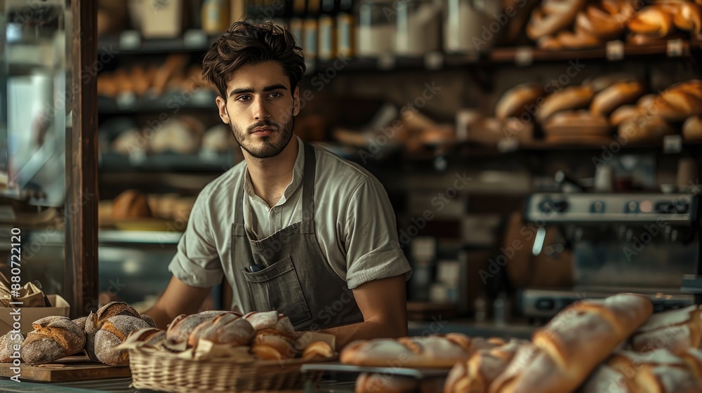 Artisan Baker in Traditional Bakery With Fresh Bread Artisan Baker in Traditional Bakery With Fresh Bread