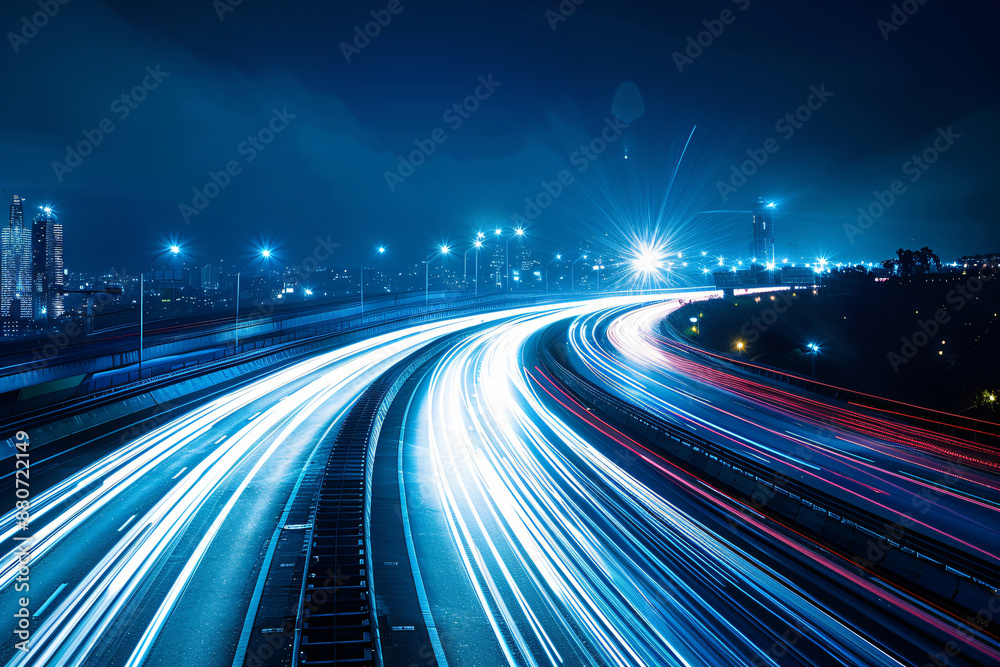 Abstract long exposure of car light trails on highway at night, city background. Abstract motion blur effect with lights from moving vehicles in the street for urban background. Abstract long exposure of car light trails on highway at night, city background. Abstract motion blur effect with lights from moving vehicles in the street for urban background.