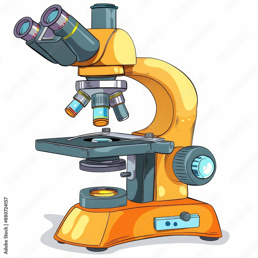 A yellow microscope with a black base A yellow microscope with a black base