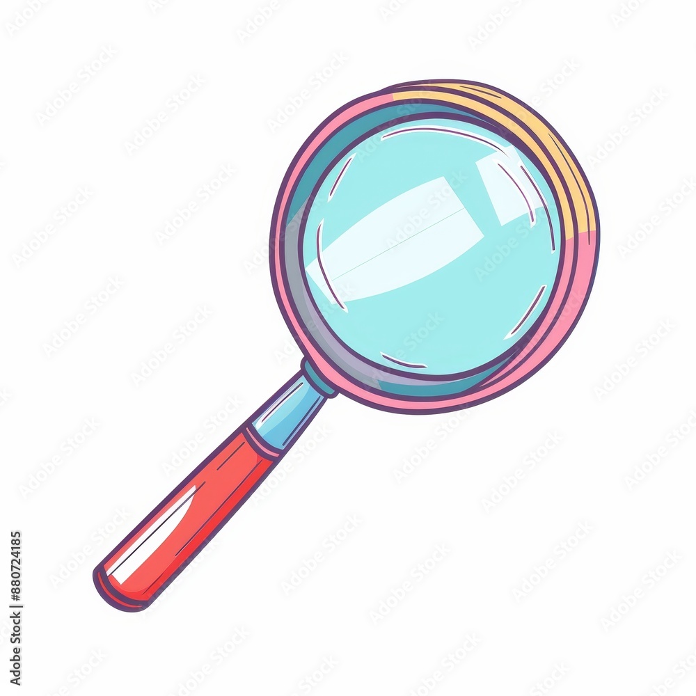 A red and blue magnifying glass with a yellow handle A red and blue magnifying glass with a yellow handle