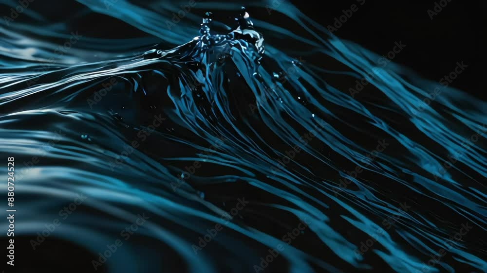 Blue water wave ripple effect motion on black backdrop
