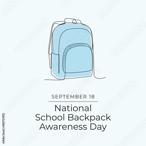 National School Backpack Awareness Day vector design template good for celebration usage. School backpack design. Continuous line drawing. esp 10.