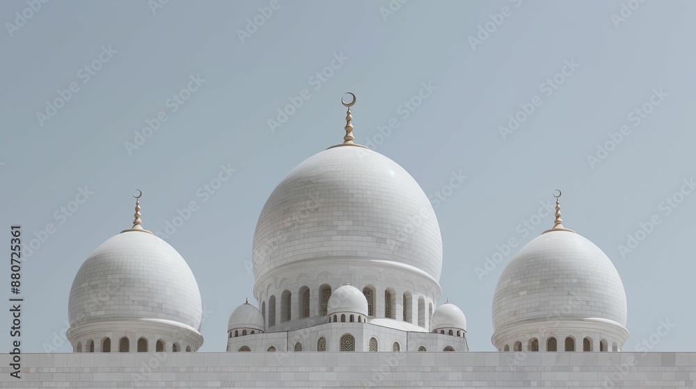 Obraz premium Stars and crescents in mosque design symbolizing faith and tradition, prominently displayed on domes and minarets