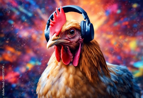 abstract art colorful painting chicken adphones concept animals portrait earphones style fashion outfit music animal nature colourful background beautiful illustration photo