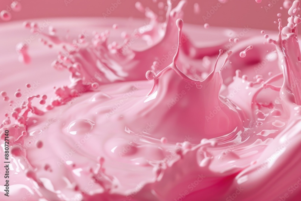 A splash of pink liquid sits atop a white bowl, ready for use A splash of pink liquid sits atop a white bowl, ready for use