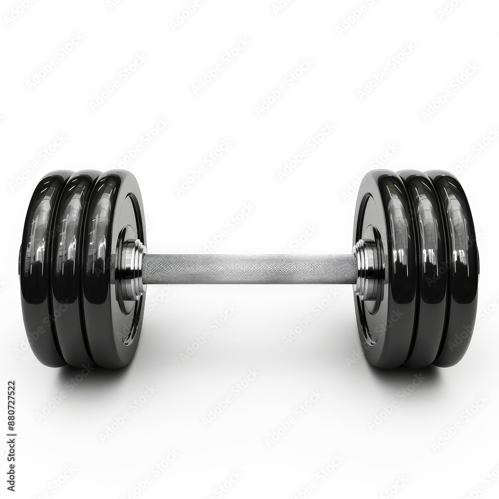 Fototapeta premium A sleek barbell with weight plates, isolated on white background