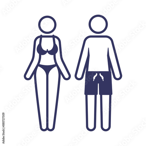 Vector line symbols woman and man with swimsuit. Isolated on white background