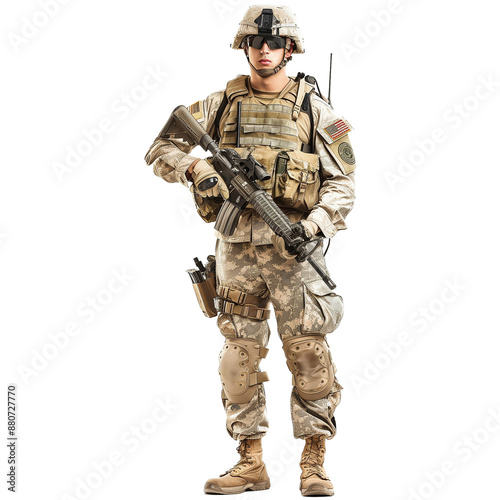 Army soldier isolated on transparent or white background